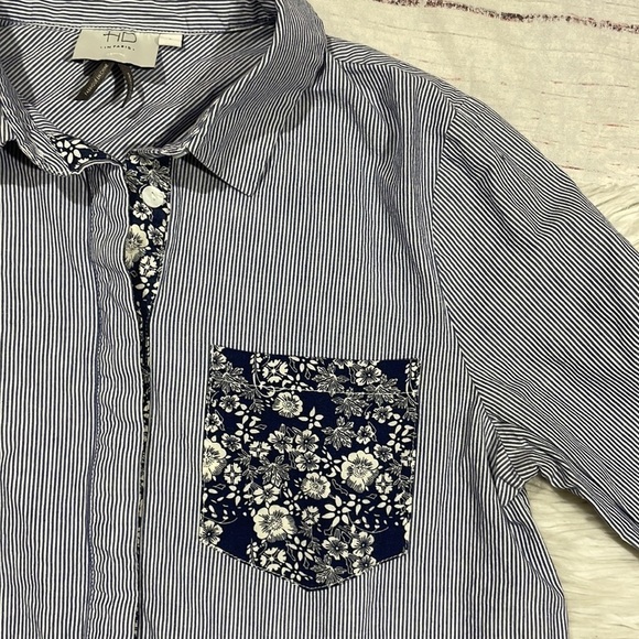 Anthropologie HD in Paris Striped Floral Pocket Detail Button Front Top - Picture 5 of 10